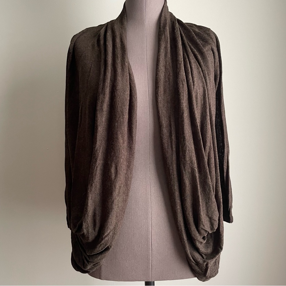 Kenneth Cole brown drape front 3/4 sleeve cardigan